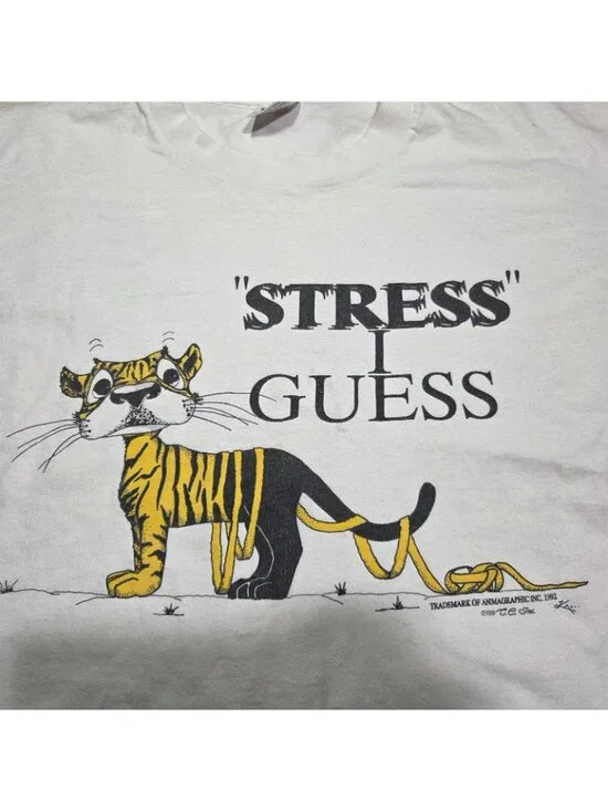 Vtg 1992 Funny Cat T Shirt XL 90s Tiger Grandpacore Grandmacore - Picture 2 of 8